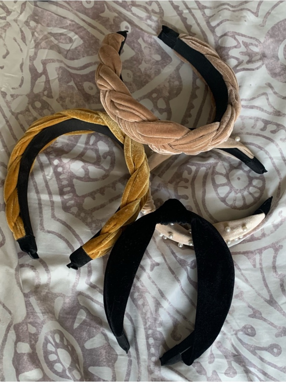 Velvet Braided and Padded Headband Set - Black, Gold, Taupe, Cream
